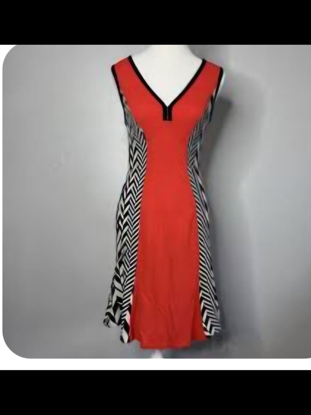 Yoana BARASCHO ORANGE V-Neck Panel Dress with Black & White Chevron Sides Large
